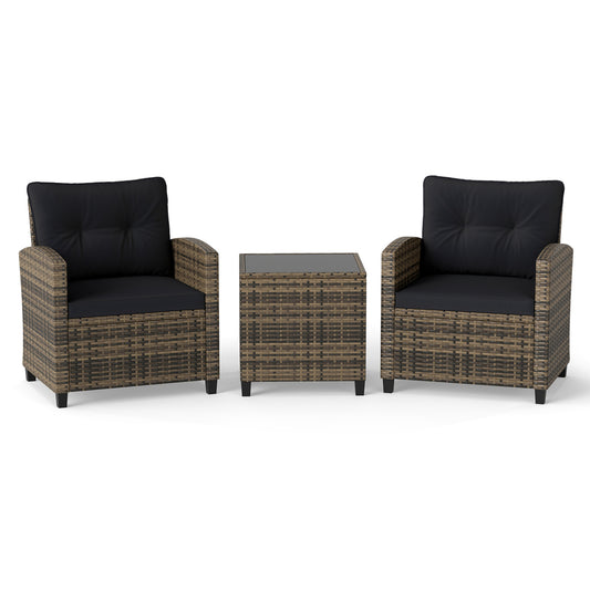 Patio Furniture Set 3 Pieces, Tempered Glass Coffee Table Patio Conversation Sets Black/Beige/Navy/Red/Turquoise/Off White/Black & Brown at Gallery Canada