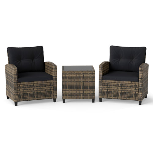 Patio Furniture Set 3 Pieces, Tempered Glass Coffee Table