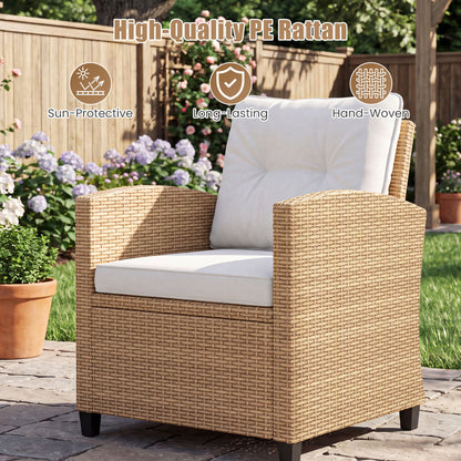 3 Piece Patio Furniture Set, Tempered Glass Table, White, Tan