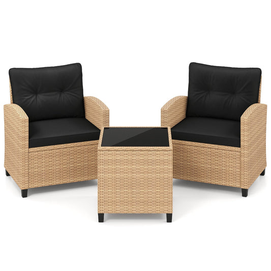 3 Pieces Patio Furniture Set, Tempered Glass Table, Tan Black Patio Conversation Sets Tan & Black at Gallery Canada