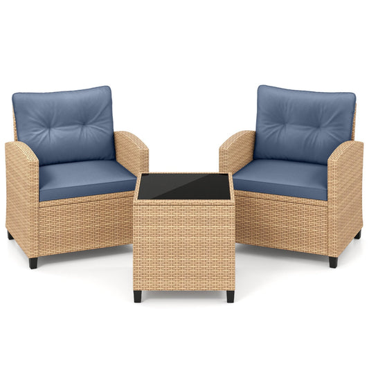 3 Piece Patio Furniture Set, Tempered Glass Table, Tan Gray Patio Conversation Sets Tan & Gray at Gallery Canada