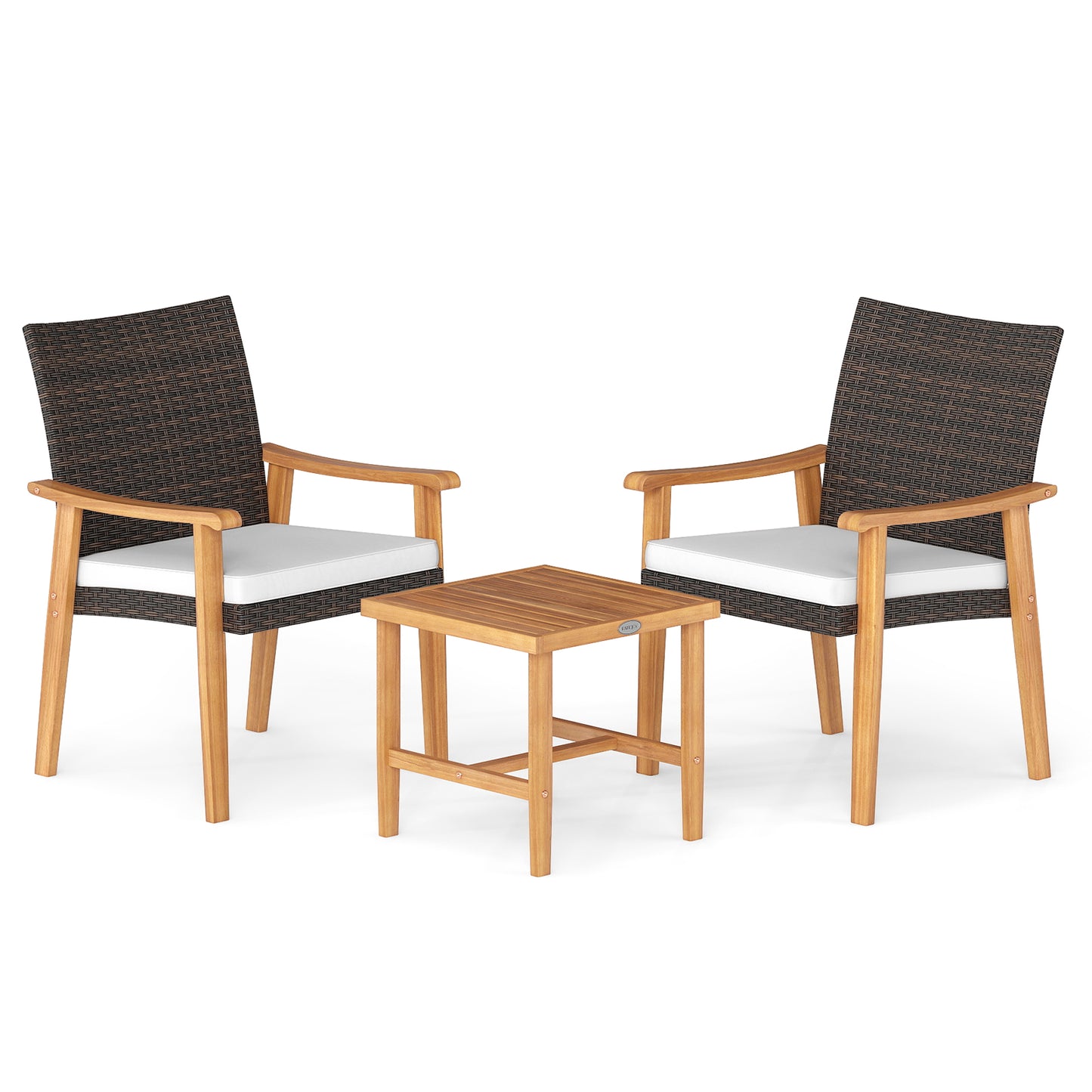 3 Pieces Patio PE Wicker Furniture Set Acacia Wood Outdoor Conversation Bistro Set, White Patio Conversation Sets White at Gallery Canada