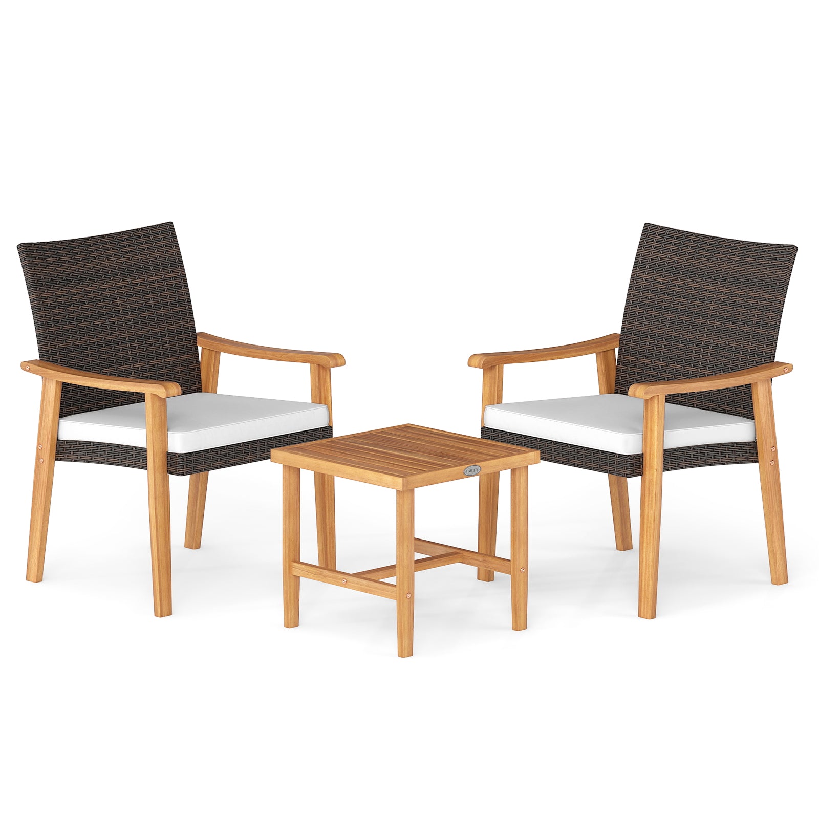 3 Pieces Patio PE Wicker Furniture Set Acacia Wood Outdoor Conversation Bistro Set, White Patio Conversation Sets White at Gallery Canada