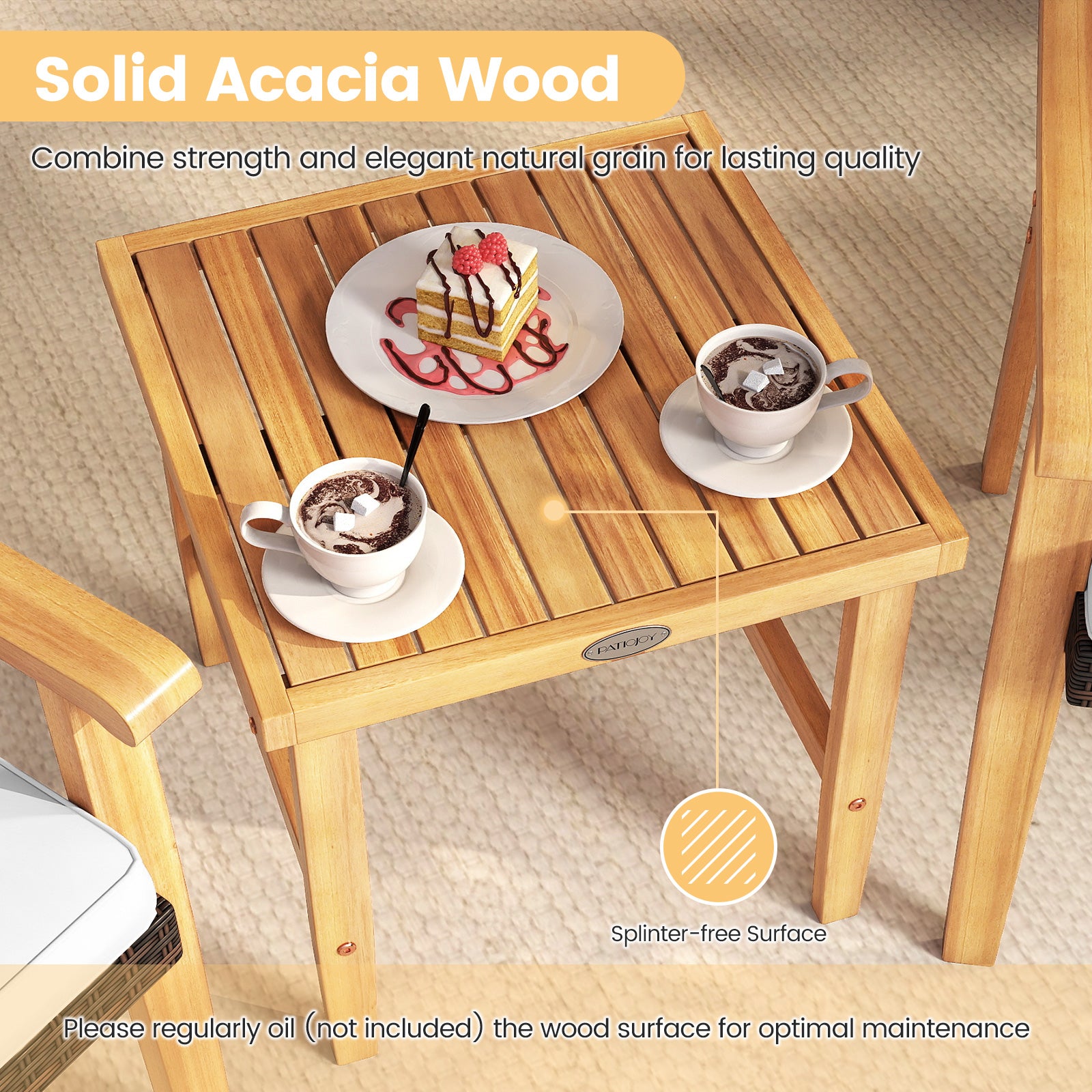 3 Pieces Patio PE Wicker Furniture Set Acacia Wood Outdoor Conversation Bistro Set, White Patio Conversation Sets at Gallery Canada