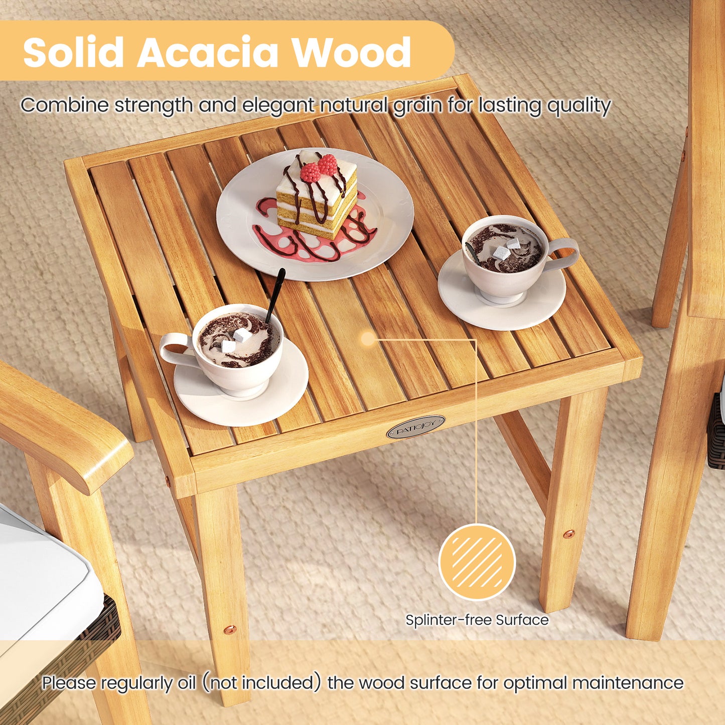 3 Pieces Patio PE Wicker Furniture Set Acacia Wood Outdoor Conversation Bistro Set, White Patio Conversation Sets at Gallery Canada