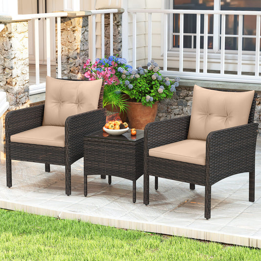 3-Piece Patio PE Wicker Furniture Set Patio Conversation Sets Beige at Gallery Canada