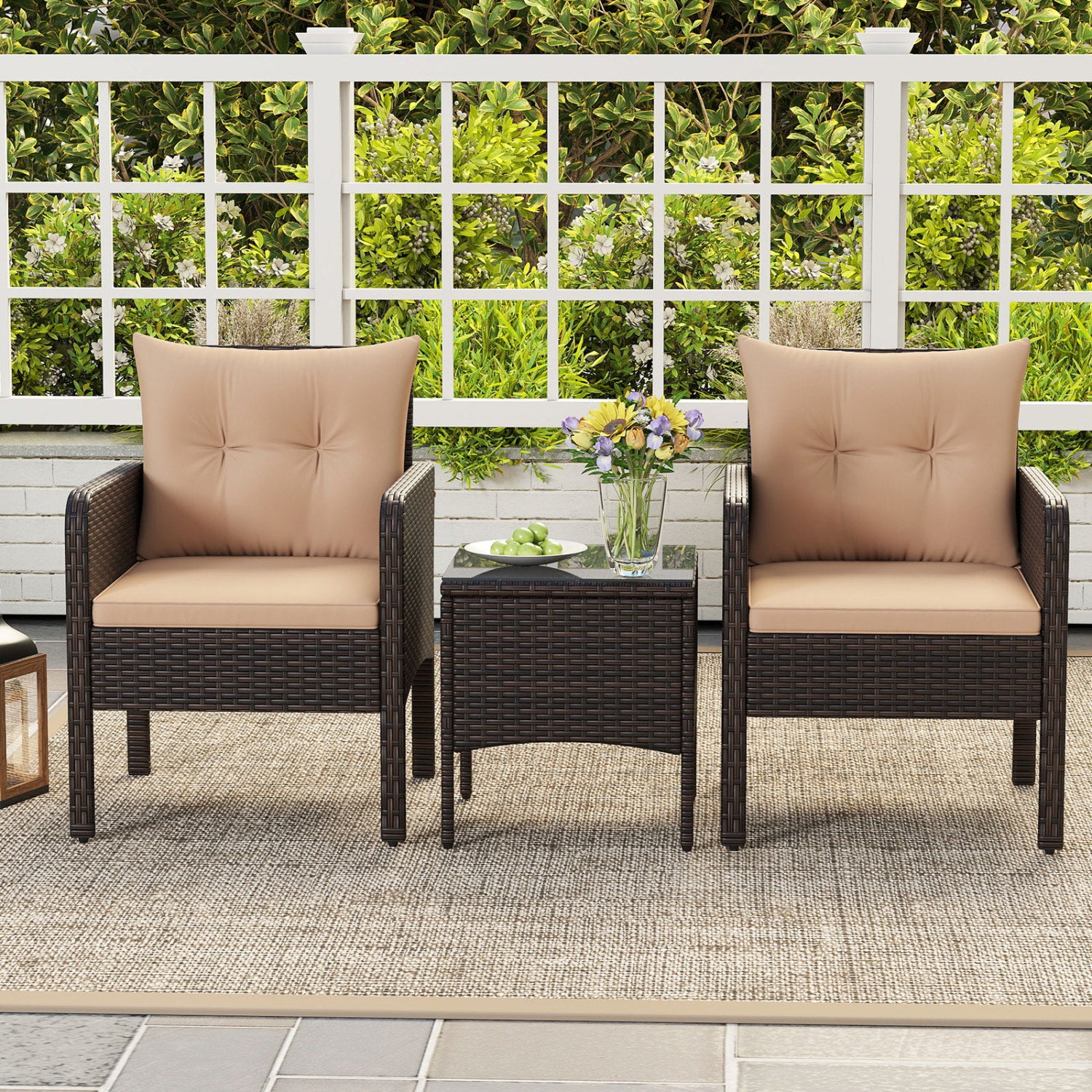 3-Piece Patio PE Wicker Furniture Set Patio Conversation Sets at Gallery Canada