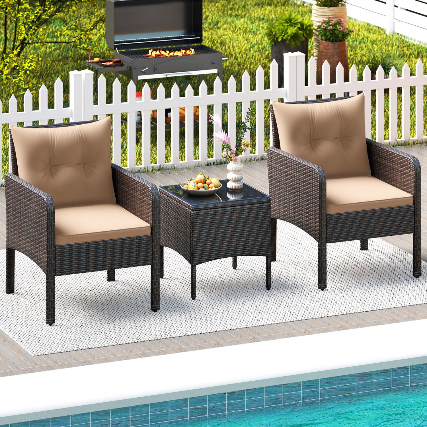 3-Piece Patio PE Wicker Furniture Set Patio Conversation Sets at Gallery Canada