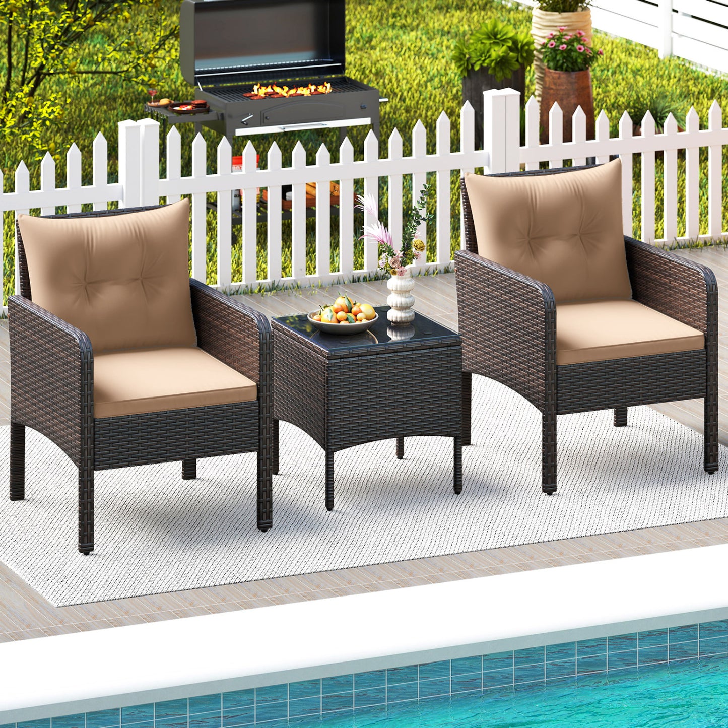 3-Piece Patio PE Wicker Furniture Set Patio Conversation Sets at Gallery Canada