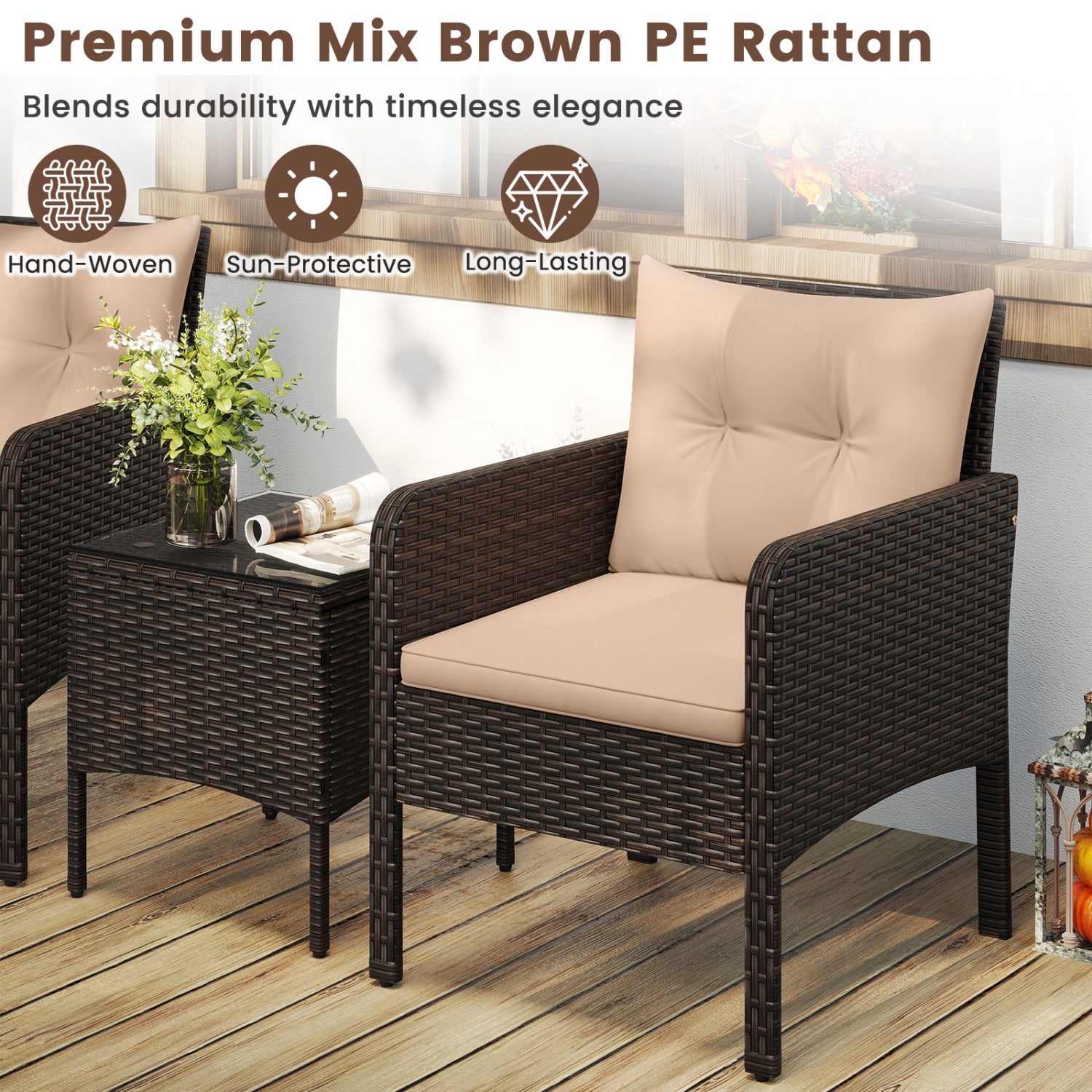 3-Piece Patio PE Wicker Furniture Set Patio Conversation Sets at Gallery Canada