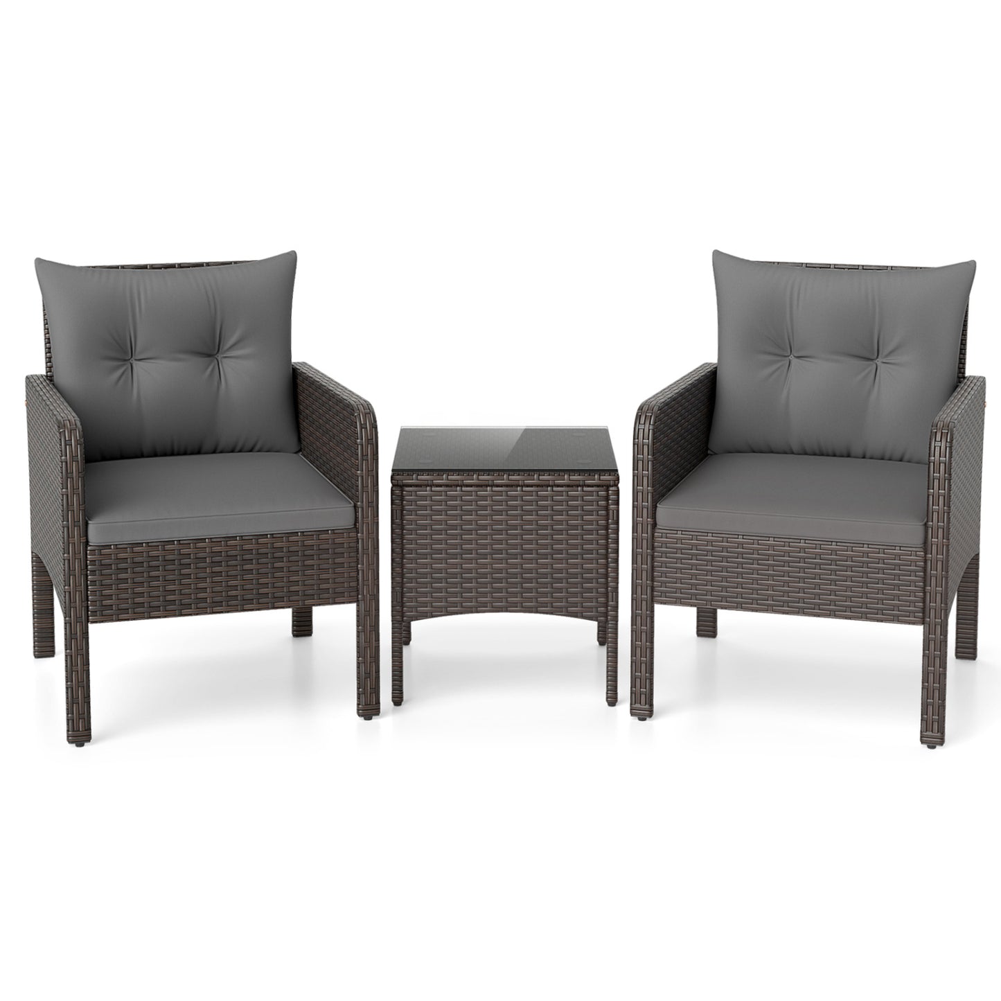 3-Piece Patio PE Wicker Set With Cushions, Gray Patio Conversation Sets at Gallery Canada
