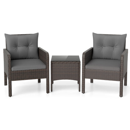 3-Piece Patio PE Wicker Set With Cushions, Gray Patio Conversation Sets at Gallery Canada