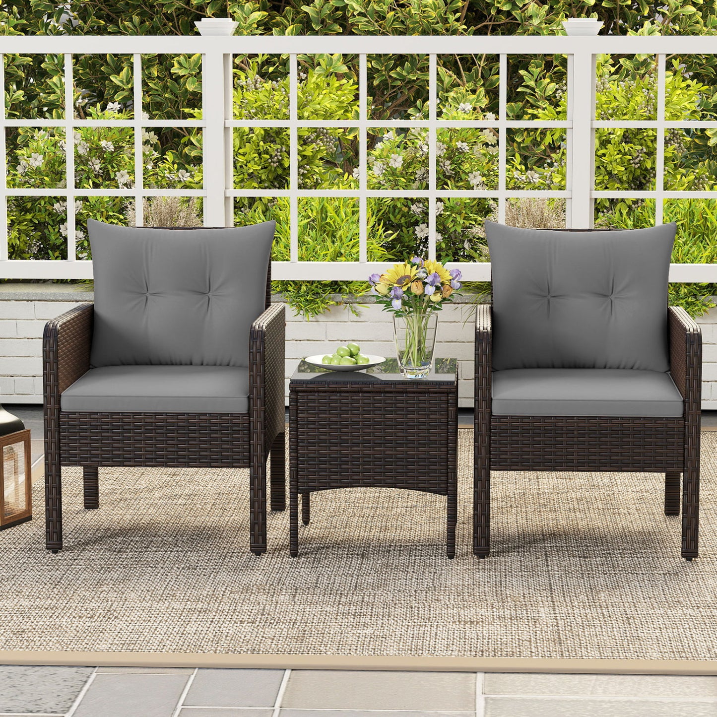 3-Piece Patio PE Wicker Set With Cushions, Gray Patio Conversation Sets at Gallery Canada