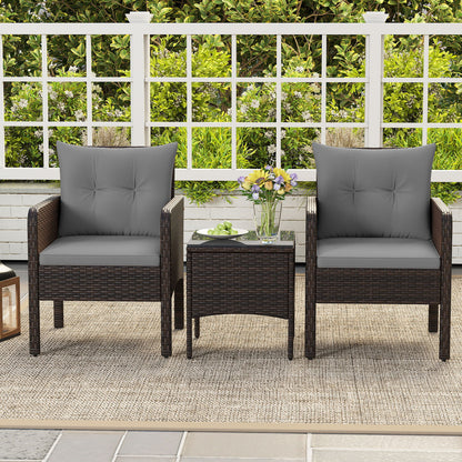 3-Piece Patio PE Wicker Set With Cushions, Gray Patio Conversation Sets at Gallery Canada