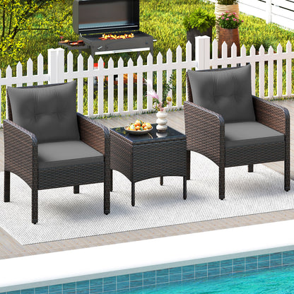 3-Piece Patio PE Wicker Set With Cushions, Gray Patio Conversation Sets at Gallery Canada