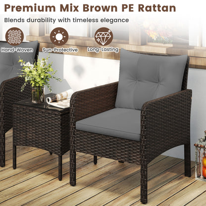 3-Piece Patio PE Wicker Set With Cushions, Gray Patio Conversation Sets at Gallery Canada