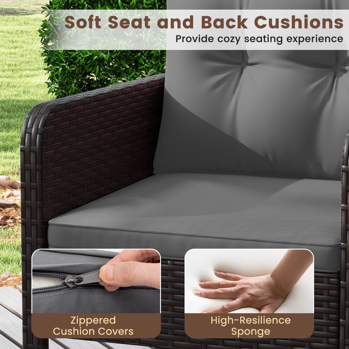 3-Piece Patio PE Wicker Set With Cushions, Gray Patio Conversation Sets at Gallery Canada
