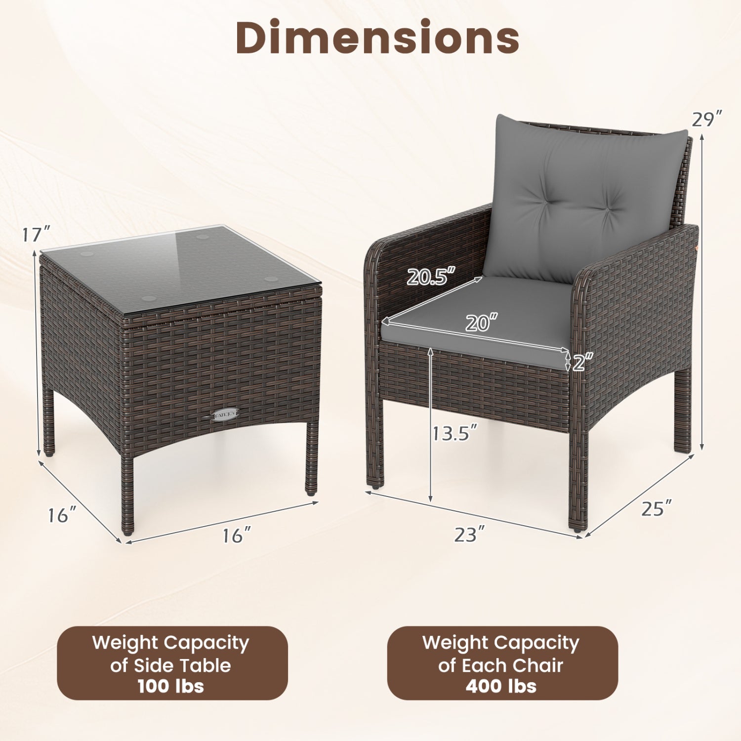 3-Piece Patio PE Wicker Set With Cushions, Gray Patio Conversation Sets at Gallery Canada