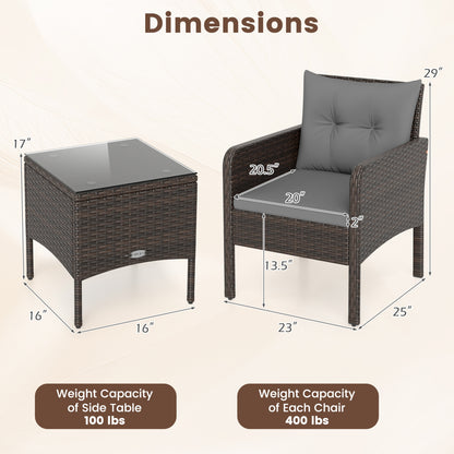 3-Piece Patio PE Wicker Set With Cushions, Gray Patio Conversation Sets at Gallery Canada