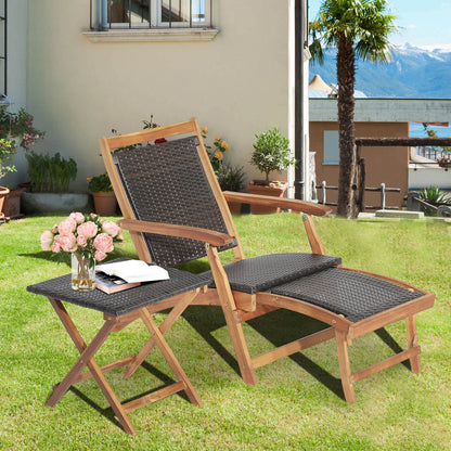 Rattan Folding Lounge Chair Set, 2 Chairs With Acacia Wood Table, Brown Outdoor Chaise Lounges at Gallery Canada