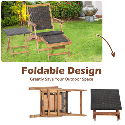 Rattan Folding Lounge Chair Set, 2 Chairs With Acacia Wood Table, Brown Outdoor Chaise Lounges at Gallery Canada