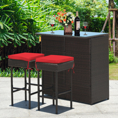 3 Piece Rattan Bar Table Stools Set, Red Patio Bar Furniture at Gallery Canada