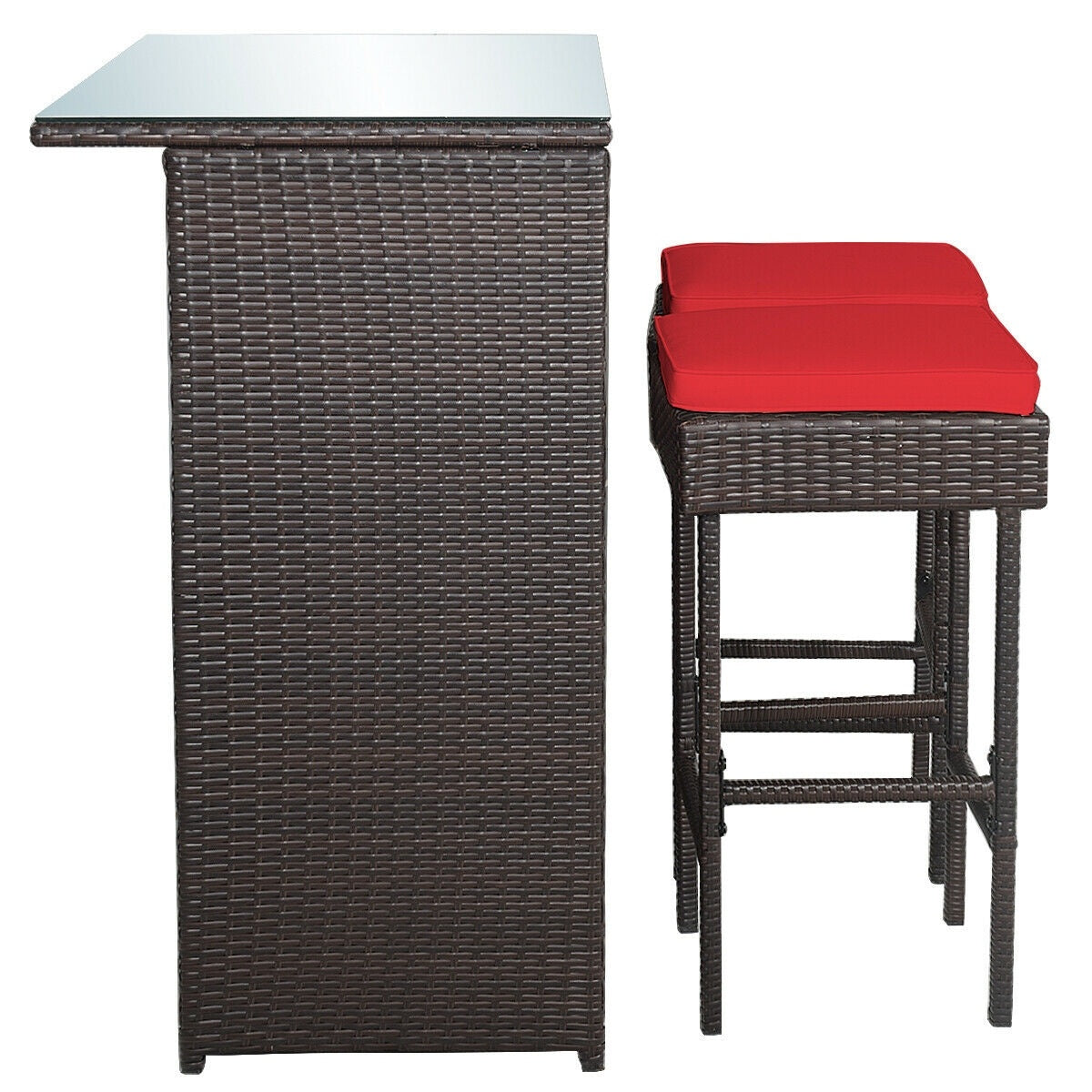 3 Piece Rattan Bar Table Stools Set, Red Patio Bar Furniture at Gallery Canada