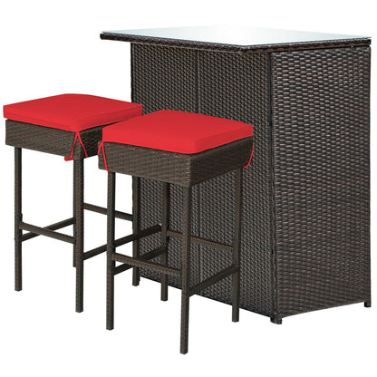 3 Piece Rattan Bar Table Stools Set, Red Patio Bar Furniture at Gallery Canada