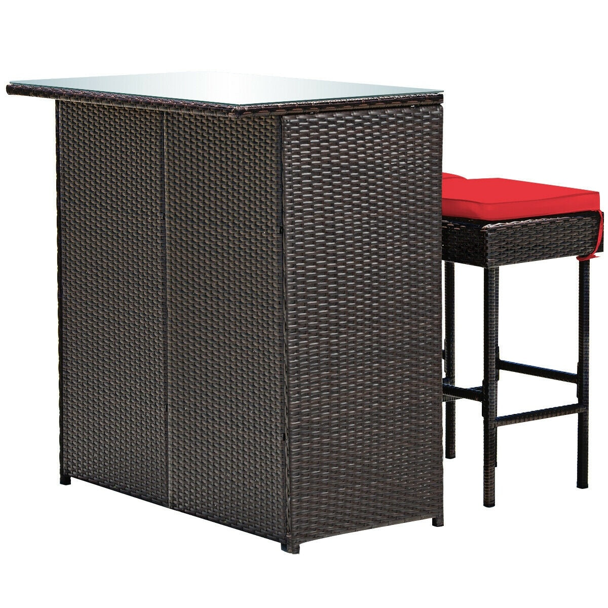 3 Piece Rattan Bar Table Stools Set, Red Patio Bar Furniture at Gallery Canada