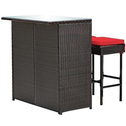 3 Piece Rattan Bar Table Stools Set, Red Patio Bar Furniture at Gallery Canada