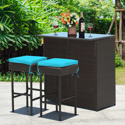 3-Piece Patio Rattan Bar Table Stools Set, Turquoise Patio Bar Furniture at Gallery Canada