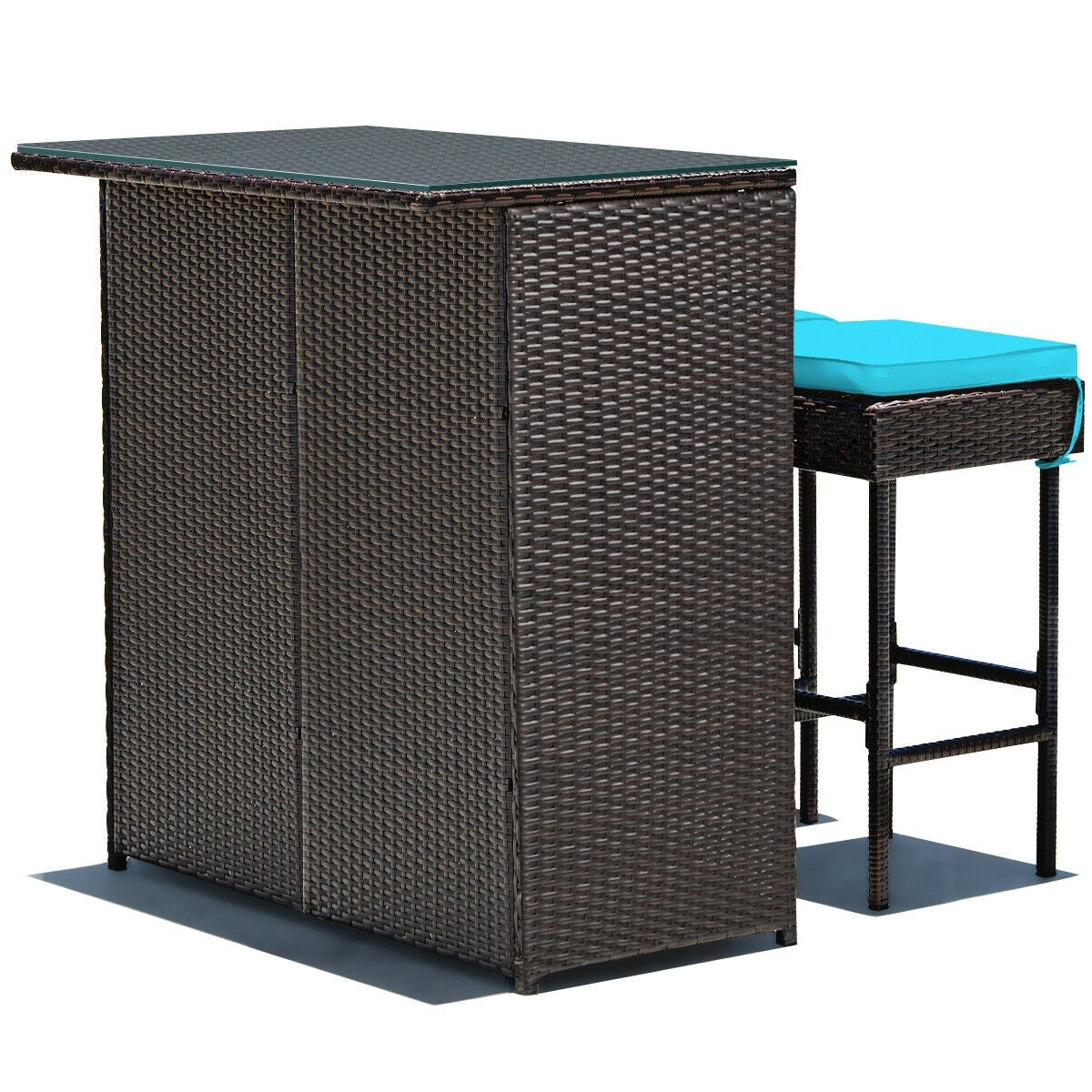 3-Piece Patio Rattan Bar Table Stools Set, Turquoise Patio Bar Furniture at Gallery Canada