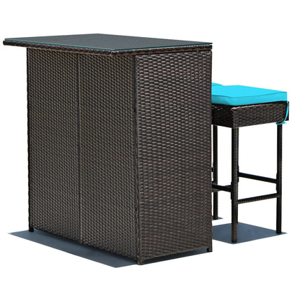3-Piece Patio Rattan Bar Table Stools Set, Turquoise Patio Bar Furniture at Gallery Canada