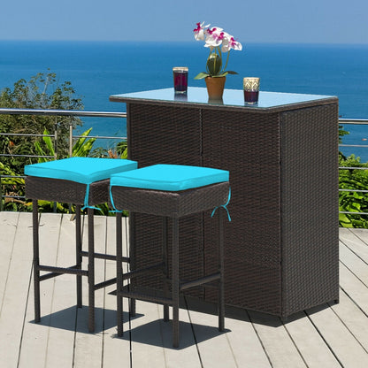 3-Piece Patio Rattan Bar Table Stools Set, Turquoise Patio Bar Furniture at Gallery Canada