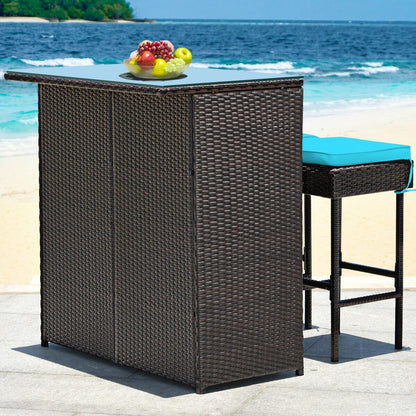 3-Piece Patio Rattan Bar Table Stools Set, Turquoise Patio Bar Furniture at Gallery Canada