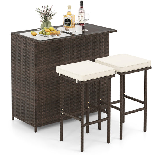 Patio Rattan Bar Table Stools Dining Set, 3 Pieces, Beige Patio Bar Furniture Beige at Gallery Canada