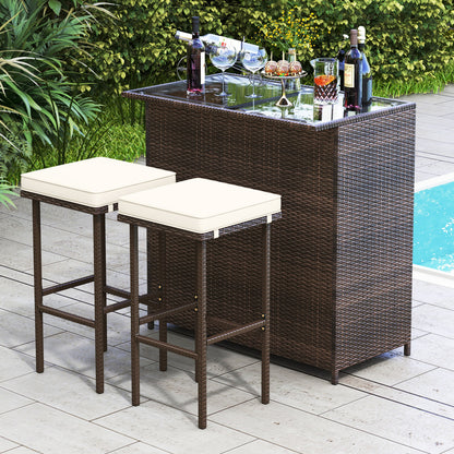 Patio Rattan Bar Table Stools Dining Set, 3 Pieces, Beige Patio Bar Furniture at Gallery Canada