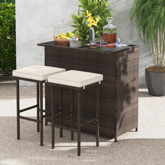 Patio Rattan Bar Table Stools Dining Set, 3 Pieces, Beige Patio Bar Furniture Beige at Gallery Canada
