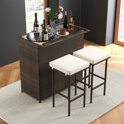 Patio Rattan Bar Table Stools Dining Set, 3 Pieces, Beige Patio Bar Furniture at Gallery Canada