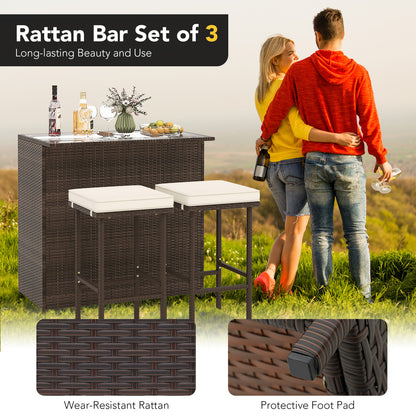 Patio Rattan Bar Table Stools Dining Set, 3 Pieces, Beige Patio Bar Furniture at Gallery Canada