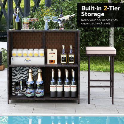 Patio Rattan Bar Table Stools Dining Set, 3 Pieces, Beige Patio Bar Furniture at Gallery Canada