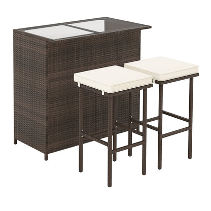 Patio Rattan Bar Table Stools Dining Set, 3 Pieces, Beige Patio Bar Furniture at Gallery Canada