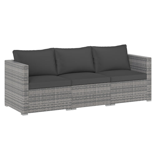 3 Pieces Patio Sectional Sofa Set PE Rattan Modular Couch Furniture Set with Soft Cushions, Black