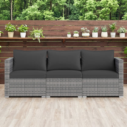 3 Pieces Patio Sectional Sofa Set PE Rattan Modular Couch Furniture Set with Soft Cushions, Black
