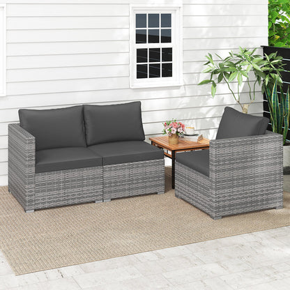 3 Pieces Patio Sectional Sofa Set PE Rattan Modular Couch Furniture Set with Soft Cushions, Black