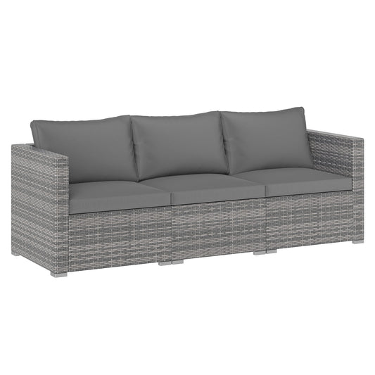 3 Pieces Patio Sectional Sofa Set PE Rattan Modular Couch Furniture Set with Soft Cushions, Gray