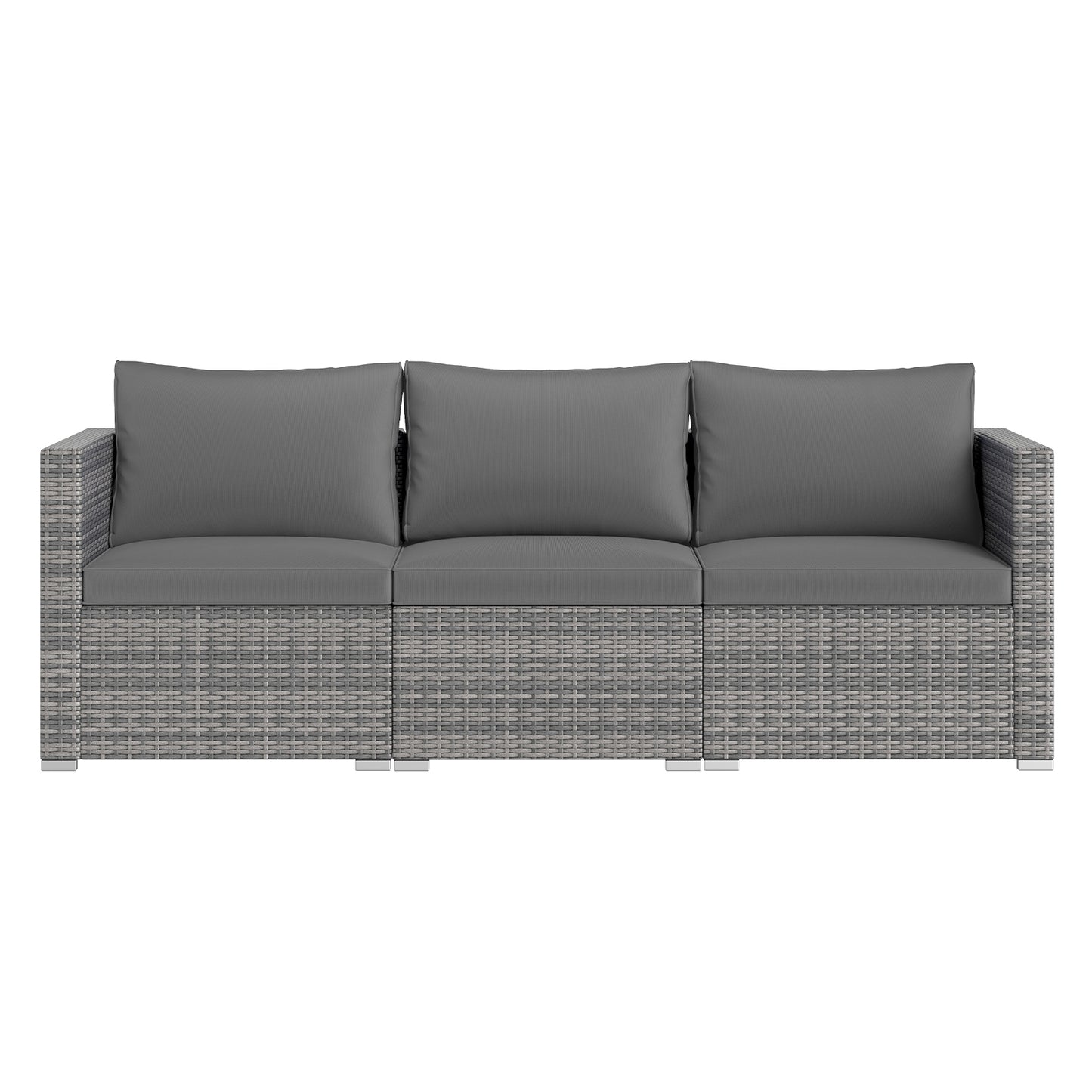 3 Pieces Patio Sectional Sofa Set PE Rattan Modular Couch Furniture Set with Soft Cushions, Gray