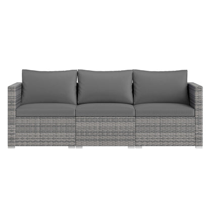 3 Pieces Patio Sectional Sofa Set PE Rattan Modular Couch Furniture Set with Soft Cushions, Gray