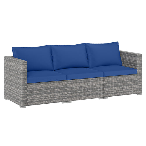 Patio Sectional Sofa Set, 3 Pieces PE Rattan Modular Couch with Cushions, Navy
