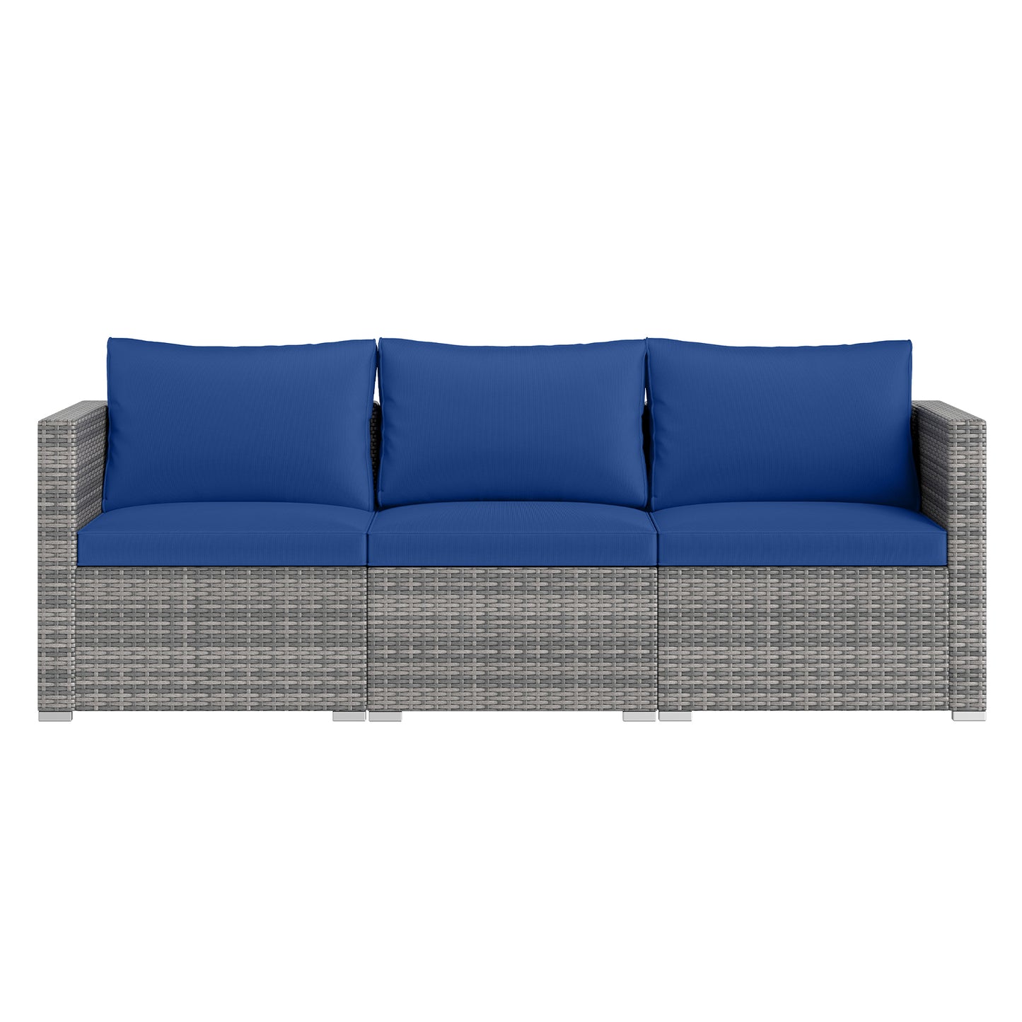 Patio Sectional Sofa Set, 3 Pieces PE Rattan Modular Couch with Cushions, Navy Outdoor Sectionals at Gallery Canada